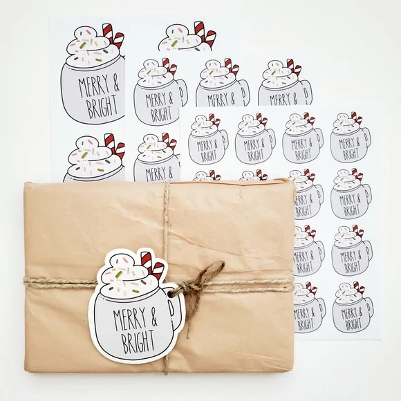 LB084 STICKERS Custom Poshmark Stickers Merry & Bright Mug Personalizable - Picture 5 of 7